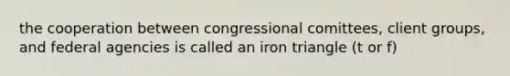 the cooperation between congressional comittees, client groups, and federal agencies is called an iron triangle (t or f)