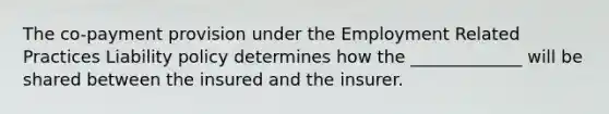 The co-payment provision under the Employment Related Practices Liability policy determines how the _____________ will be shared between the insured and the insurer.