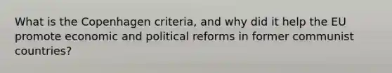 What is the Copenhagen criteria, and why did it help the EU promote economic and political reforms in former communist countries?