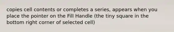 copies cell contents or completes a series, appears when you place the pointer on the Fill Handle (the tiny square in the bottom right corner of selected cell)