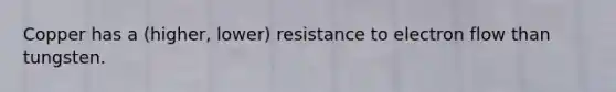 Copper has a (higher, lower) resistance to electron flow than tungsten.