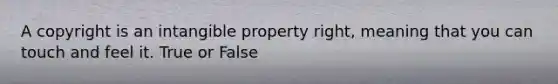 A copyright is an intangible property right, meaning that you can touch and feel it. True or False