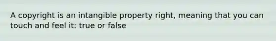 A copyright is an intangible property right, meaning that you can touch and feel it: true or false