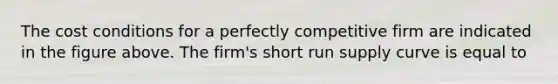 The cost conditions for a perfectly competitive firm are indicated in the figure above. The firm's short run supply curve is equal to