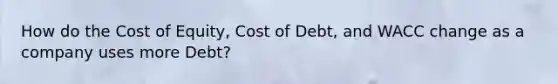 How do the Cost of Equity, Cost of Debt, and WACC change as a company uses more Debt?