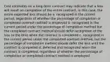 Cost estimates on a long-term contract may indicate that a loss will result on completion of the entire contract. in this case, the entire expected loss should be a. recognized in the current period, regardless of whether the percentage of completion or completed contract method is employed b. recognized in the current period under the percentage of completion method but the completed contract method should defer recognition of the loss to the time when the contract is completed c. recognized in the current period under the completed-contract method, but the percentage of completion method should defer the loss until the contract is completed d. deferred and recognized when the contract is completed, regardless of whether the percentage of completion or completed contract method is employed