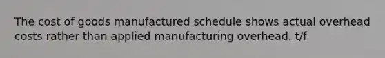 The cost of goods manufactured schedule shows actual overhead costs rather than applied manufacturing overhead. t/f