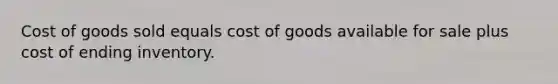 Cost of goods sold equals cost of goods available for sale plus cost of ending inventory.