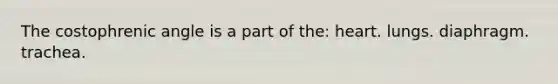 The costophrenic angle is a part of the: heart. lungs. diaphragm. trachea.