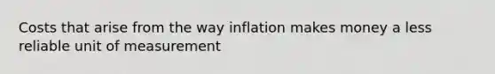 Costs that arise from the way inflation makes money a less reliable unit of measurement