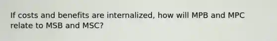 If costs and benefits are internalized, how will MPB and MPC relate to MSB and MSC?