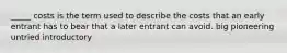 _____ costs is the term used to describe the costs that an early entrant has to bear that a later entrant can avoid. big pioneering untried introductory