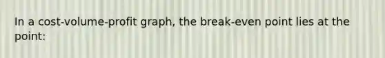 In a cost-volume-profit graph, the break-even point lies at the point: