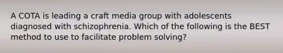 A COTA is leading a craft media group with adolescents diagnosed with schizophrenia. Which of the following is the BEST method to use to facilitate problem solving?