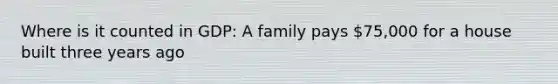 Where is it counted in GDP: A family pays 75,000 for a house built three years ago