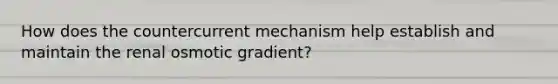 How does the countercurrent mechanism help establish and maintain the renal osmotic gradient?