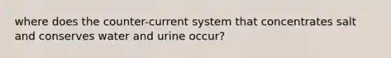 where does the counter-current system that concentrates salt and conserves water and urine occur?