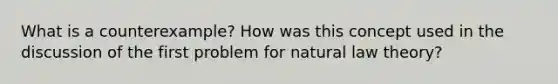 What is a counterexample? How was this concept used in the discussion of the first problem for natural law theory?