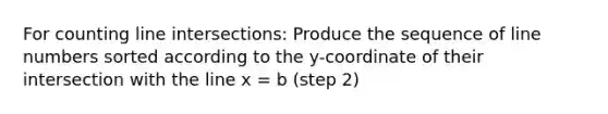 For counting line intersections: Produce the sequence of line numbers sorted according to the y-coordinate of their intersection with the line x = b (step 2)