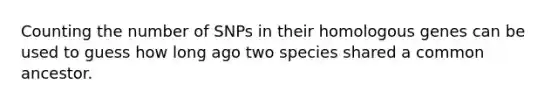 Counting the number of SNPs in their homologous genes can be used to guess how long ago two species shared a common ancestor.