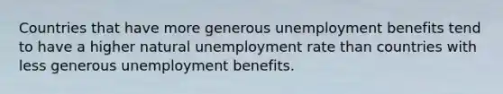 Countries that have more generous unemployment benefits tend to have a higher natural unemployment rate than countries with less generous unemployment benefits.