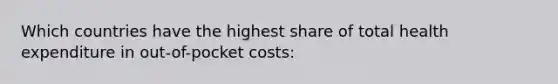 Which countries have the highest share of total health expenditure in out-of-pocket costs: