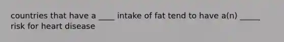 countries that have a ____ intake of fat tend to have a(n) _____ risk for heart disease