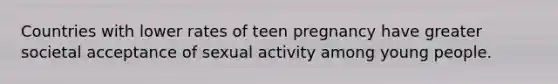 Countries with lower rates of teen pregnancy have greater societal acceptance of sexual activity among young people.