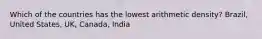 Which of the countries has the lowest arithmetic density? Brazil, United States, UK, Canada, India