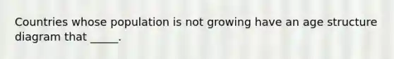 Countries whose population is not growing have an age structure diagram that _____.