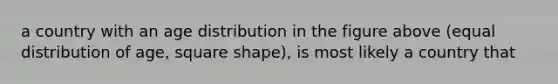 a country with an age distribution in the figure above (equal distribution of age, square shape), is most likely a country that