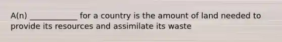 A(n) ____________ for a country is the amount of land needed to provide its resources and assimilate its waste