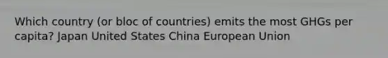 Which country (or bloc of countries) emits the most GHGs per capita? Japan United States China European Union