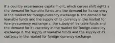 If a country experiences capital flight, which curves shift right? a. the demand for loanable funds and the demand for its currency in the market for foreign-currency exchange b. the demand for loanable funds and the supply of its currency in the market for foreign-currency exchange c. the supply of loanable funds and the demand for its currency in the market for foreign-currency exchange d. the supply of loanable funds and the supply of its currency in the market for foreign-currency exchange