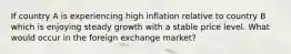 If country A is experiencing high inflation relative to country B which is enjoying steady growth with a stable price level. What would occur in the foreign exchange market?