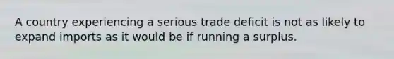 A country experiencing a serious trade deficit is not as likely to expand imports as it would be if running a surplus.