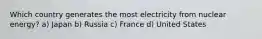 Which country generates the most electricity from nuclear energy? a) Japan b) Russia c) France d) United States