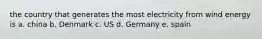 the country that generates the most electricity from wind energy is a. china b. Denmark c. US d. Germany e. spain