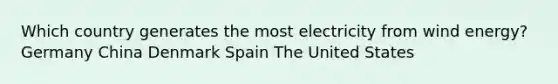 Which country generates the most electricity from wind energy? Germany China Denmark Spain The United States