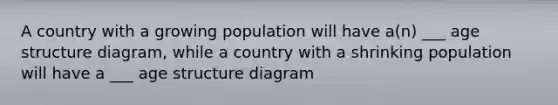 A country with a growing population will have a(n) ___ age structure diagram, while a country with a shrinking population will have a ___ age structure diagram