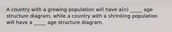 A country with a growing population will have a(n) _____ age structure diagram, while a country with a shrinking population will have a _____ age structure diagram.