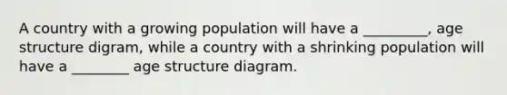 A country with a growing population will have a _________, age structure digram, while a country with a shrinking population will have a ________ age structure diagram.