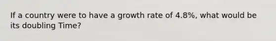 If a country were to have a growth rate of 4.8%, what would be its doubling Time?