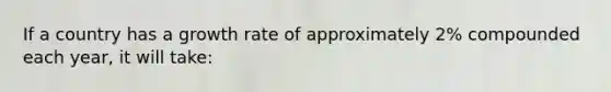 If a country has a growth rate of approximately 2% compounded each year, it will take: