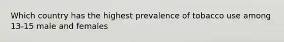 Which country has the highest prevalence of tobacco use among 13-15 male and females
