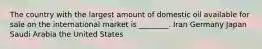 The country with the largest amount of domestic oil available for sale on the international market is ________. Iran Germany Japan Saudi Arabia the United States