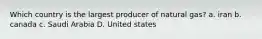 Which country is the largest producer of natural gas? a. iran b. canada c. Saudi Arabia D. United states