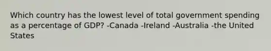 Which country has the lowest level of total government spending as a percentage of GDP? -Canada -Ireland -Australia -the United States