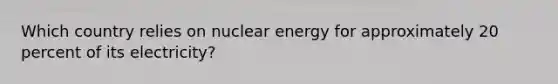 Which country relies on nuclear energy for approximately 20 percent of its electricity?