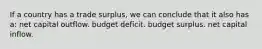 If a country has a trade surplus, we can conclude that it also has a: net capital outflow. budget deficit. budget surplus. net capital inflow.